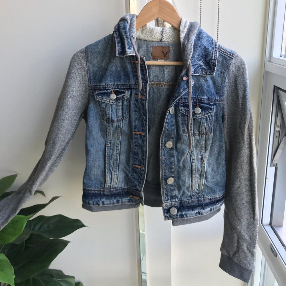 American Eagle denim jean hoodie jacket